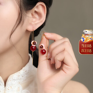Phoenix nirvana red agate earrings women's tassel earrings niche design earrings high-end ear wire jewelry birthday gifts for women