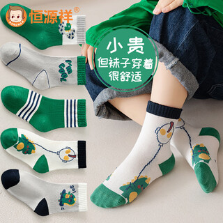 Hengyuanxiang children's socks, boys' trendy and cool cartoon mid-calf socks, pure cotton, spring and autumn, comfortable and breathable, boys' autumn and winter cotton socks 93935, 5 pairs, 3-5 years old, m