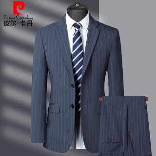 Pierre cardin light luxury high-end striped suit suit men's brand-name high-end two-piece suit middle-aged men's high-end business dress tx9801 gray 170 yards it is recommended that 100 jin jin equals 0.5 kg -120 jin jin equals 0.5 kg