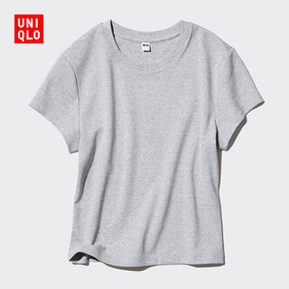 Uniqlo women's round neck short t-shirt short sleeve mini t slim fit versatile hot girl slim bottoming new style 474410 03 gray m