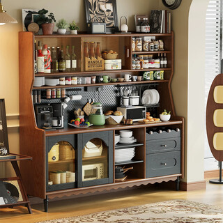 Mulya mid-century style all-solid wood sideboard storage integrated multi-functional storage cabinet wine cabinet kitchen cabinet wall-mounted tea cabinet mid-century style + black solid wood sideboard 160x40x173 door-to-door delivery package installation