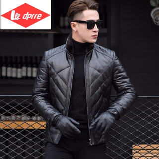 Lee dprre2024 Новый зимний пуховик из натуральной кожи из норки с воротником-стойкой Кожаная куртка из овчины Мужская тонкая молодежная куртка Модный черный 2xl 2xl / 140 150jin jin равен 0,5 кг
