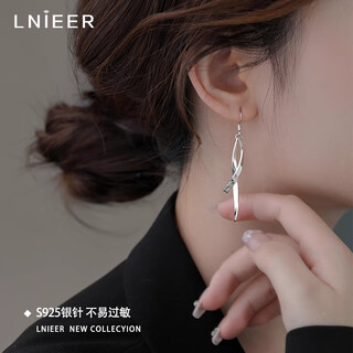 Lnieer925 silver needle line tassel earrings women's ear hooks 2025 new trendy niche design light luxury high-end earrings line tassel earrings s925 silver needle