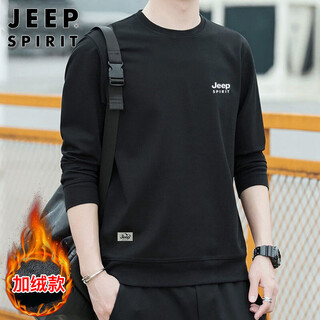 Jeep spirit jeep sweatshirt men's autumn and winter korean style round neck loose men's versatile long sleeve bottoming shirt black velvet xl