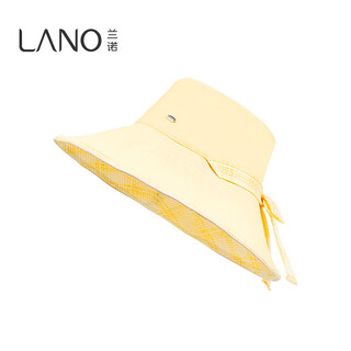 Lannuo double-sided wearable plaid fisherman hat for women 2025 summer new style large brim big head circumference sun protection hat yellow m (56-58cm)
