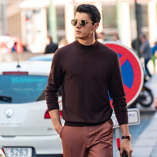 Mr. bu 100% cardigan sweater men's half turtleneck thick solid color knitted bottoming sweater coffee l/175