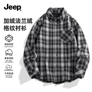 Jeep velvet warm shirt men's long-sleeved autumn and winter thick casual plaid crisp shirt jacket black and white plaid xl