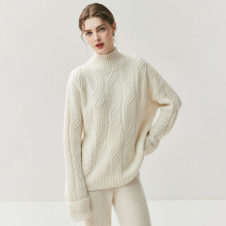 Mushi cashmere sweater women's half turtleneck sweater women's winter cable striped knit sweater loose pullover bottoming shirt rc25145 cream white one size