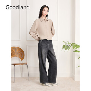 音儿（YINER）Goodland美地条纹衬衫女设计感diy鱼骨边2025冬季新款LC35530040 浅卡其 40