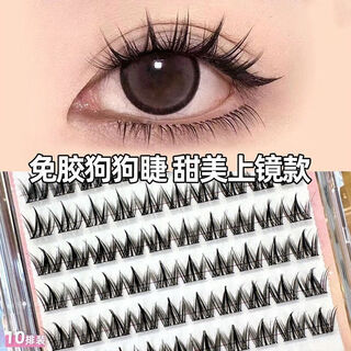 Menglu glue-free false eyelashes for dogs, naturally curly and thick, no need for glue, simulated segmented eyelashes, 100 clusters of glue-free canine + gold feather clip