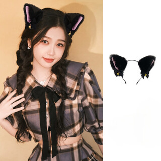 Jieyi japanese cute plush cat ears bell bow lolita headdress fox ears accessories cat ear headband 1 folded fox ears black fur pink bow