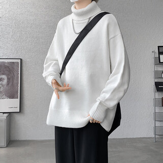 Xuansentu (xuansentu) 8xl fat man large size turtleneck sweater men's autumn and winter loose large size henry sweater solid color jacket white m