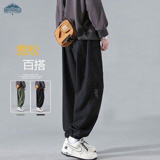 Dingfengbaoluo overalls men's autumn loose casual trousers with leg binding large size boys sports yk537 black xl