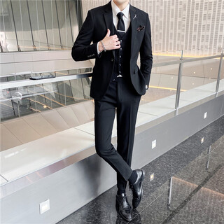 Less is more lilang men's business suit suit trendy korean slim casual small suit groom wedding dress three-piece set black m