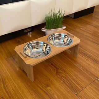 Shantou lincun pet bowl cat bowl cat double bowl adult cat and kitten stainless steel bowl cat food bowl ceramic cat food bowl thai square simple double bowl