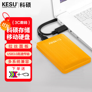 科硕（KESU） 移动硬盘大容量USB3.0 安全加密高速外接机械硬盘 大U盘 活力黄+硅胶套 500GB
