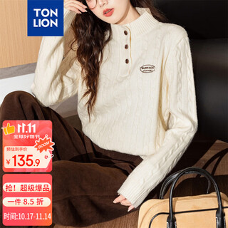 Tonlion 2025 autumn women's exquisite cable half cardigan half turtle collar pullover sweater simple and versatile korean fashion