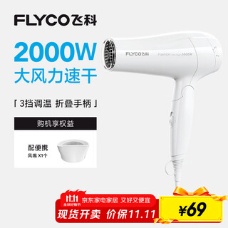 Flyco hair dryer home hair salon high power 2000w quick drying constant temperature portable foldable white fh6232
