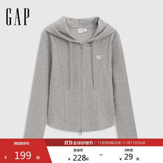 Gap women's 2025 spring new logo elastic rib zipper hooded long sleeve t-shirt regular top 729465