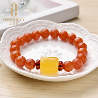 Ouzheni nanhong bracelet baoshan agate single circle full flesh persimmon red bracelet beeswax bucket blood pearl chinese valentine's day gift