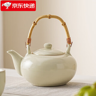 Qixuanyuan ru kiln teapot tea household ceramic kung fu tea set single pot tea water separation special large lift teapot ru kiln zhangyuan lift lift teapot (bamboo handle)