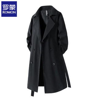 Luo meng high-end mid-length windbreaker jacket for men in spring and autumn high-end casual over-the-knee coat for men black xl 130-160jin jin equals 0.5 kg