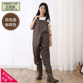 Suitable for tianzheng honglian brand rubber canvas waders, thickened and wear-resistant, fishing waterproof breeding semi-brown brown reinforced type-honglian 38