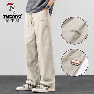 Woodpecker casual pants men's autumn american pure cotton casual pants men's trendy loose straight sports wide-leg work pants khaki xl (recommended 125-150 jin jin equals 0.5 kg)