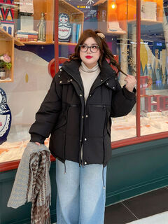 Large size women's 12602 loose flesh-covering hooded cotton coat winter small casual cotton jacket black XL