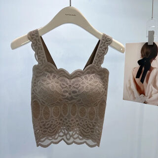 Xeyc large size one shoulder tube top anti-exposed seamless sexy wavy edge lace beautiful back sling wide shoulder straps anti-exposed inner brown gray one size