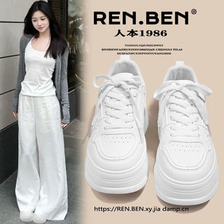 Renben's 6cm height-increasing white shoes, thick-soled sneakers, 2025 popular versatile student high-looking platform-soled casual sports shoes