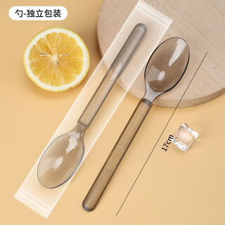 Quhe thickened disposable spoons, individually packaged, hardened take-out dessert long-handled spoons, milk tea, fruit fishing spoons, forks, individually packaged 5g, 17cm european style (spoon) (100 pieces) food grade