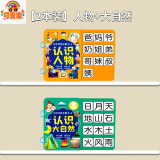 可爱家幼儿识字早教安静书宝宝启蒙粘贴书儿童魔术贴卡片玩具认字卡六一 【2件装】人物+大自然