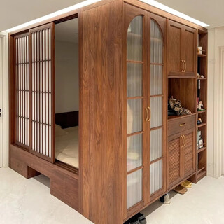 Liangqinjiamu solid wood tatami bed cabinet integrated whole house customized children's room tea room bedroom bed wardrobe desk cabinet combination furniture measurement design