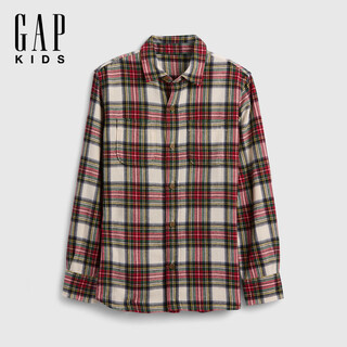 Gap gap boys 2025 winter new style pure cotton contrasting plaid long-sleeved shirt simple top american version red plaid 150/76 (12-13 years old)