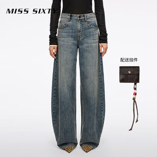 MISS SIXTY2025冬季新款棉质牛仔裤女可拆腰包挂件长裤弯刀萝卜裤 复古蓝 23