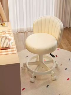Fantasy cream style makeup chair home chair backrest dressing stool girls' bedroom lift swivel chair manicure stool pulley standard five claws beige - three-proof microfiber leather - anti-protection