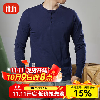 Ak army high-end pure cotton men's long-sleeved t-shirt spring and autumn new ak army khaki henry collar casual all-match base shirt navy blue s