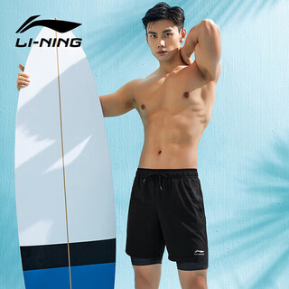 Li ning li-ning swimming trunks double layer anti-embarrassment five-point swimming trunks 607/3961 basic five-point black xxl