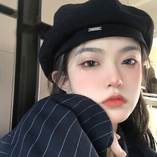 Miao yijia beret women's hat autumn and winter 2025 new octagonal hat fashionable painter hat western style large head circumference versatile black beret autumn and winter woolen style