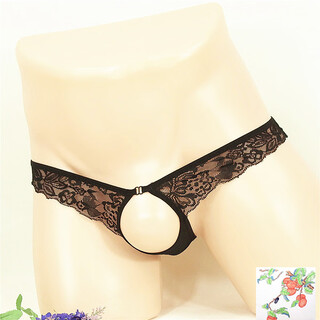 Underwear, underwear, flirting, couple lickable, sexy transparent couple's thong, low-waisted lace crotchless women's t-pants, men's hollow large size t-pants, perverted full exposure, 1 pair for black men, one size fits all (waist circumference 2 feet - 2.6 feet)