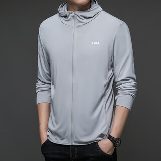 Boss sun protection clothing men's summer new ice silk sun protection clothing men's thin breathable anti-uv fishing jacket light gray xl