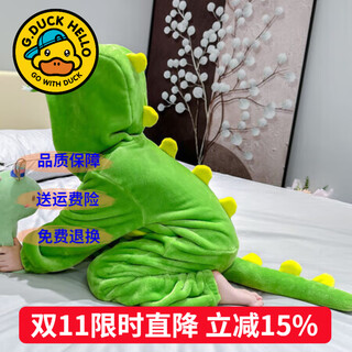 G.duckkids children's clothing children's pajamas autumn and winter boys and girls home clothes small dinosaur double thickened baby one-piece sleeping bag spring and autumn 2371 dinosaur green flannel 100 size 2~3 years old 90-100cm cm