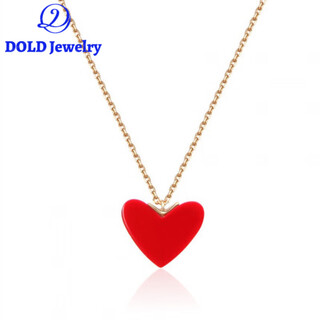 Fat donglai's same 18k gold red heart necklace purchased from japan for little girl, yellow size, small red heart, small size