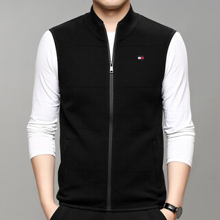 TOMMYBULL美国Tommy汤米新款拉链立领马甲男士秋冬季纯色无袖背心时尚开衫 黑色 175/115