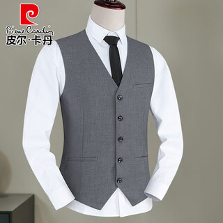 Pierre cardin suit vest men's spring and autumn new business casual single suit vest men's waistcoat vest trendy large size knitted gray five-button pocket style xl