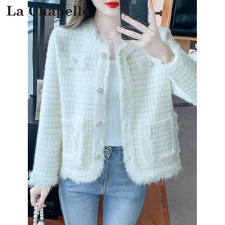 La chapelle small fragrant round neck cardigan short coat for women spring and autumn 2025 autumn and winter new style slimming and fashionable age-reducing tops off-white l