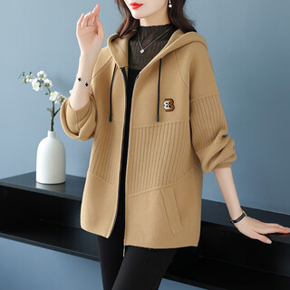 Gemila (gemila) hooded short coat women's temperament autumn and winter new loose fashion women's casual style thick cardigan coat camel l 108-118jin jin equals 0.5 kg wear