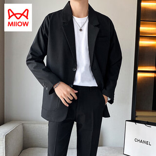 Cat man (miiow) lei jun's same casual suit suit for men, high-end, loose and handsome single coat, korean style trendy autumn and winter small suit, black (single suit) xl