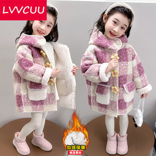 Lvvcuu girls' woolen coat 2025 new autumn and winter clothing children's velvet thickened woolen coat baby winter woolen clothes picture color 120 cm
